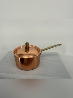 1801 PAUL REVERE WARE COPPER Pot with lid SOLID BRASS HANDLE 1qt Sauce Pan 5.25"